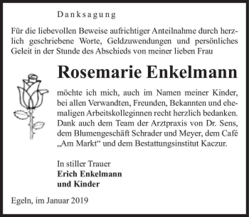 Traueranzeige von Rosemarie Enkelmann  von Magdeburger Volksstimme