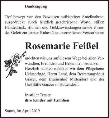 Traueranzeige von Rosemarie Feißel  von Magdeburger Volksstimme