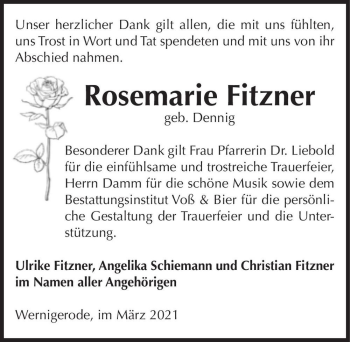 Traueranzeige von Rosemarie Fitzner (geb. Dennig)  von Magdeburger Volksstimme