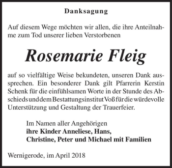 Traueranzeige von Rosemarie Fleig  von Magdeburger Volksstimme