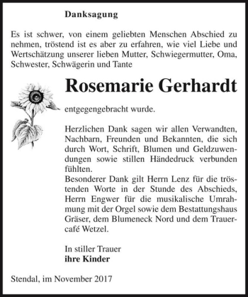 Traueranzeige von Rosemarie Gerhardt  von Magdeburger Volksstimme