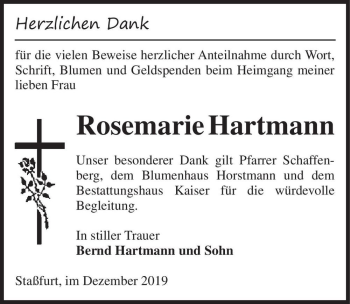 Traueranzeige von Rosemarie Hartmann  von Magdeburger Volksstimme