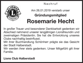 Traueranzeige von Rosemarie Hecht  von Magdeburger Volksstimme