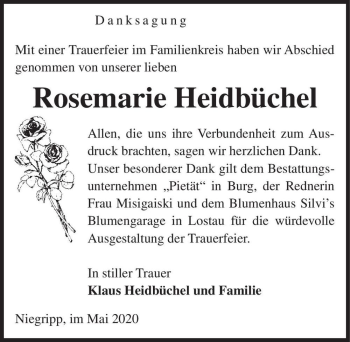 Traueranzeige von Rosemarie Heidbüchel  von Magdeburger Volksstimme