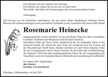 Traueranzeige von Rosemarie Heinecke  von Magdeburger Volksstimme