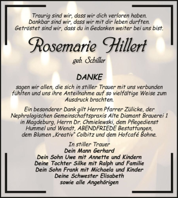 Traueranzeige von Rosemarie Hillert (geb. Schiller)  von Magdeburger Volksstimme