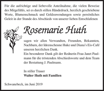 Traueranzeige von Rosemarie Huth  von Magdeburger Volksstimme
