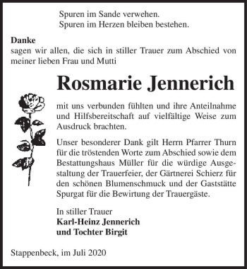 Traueranzeige von Rosemarie Jennerich  von Magdeburger Volksstimme