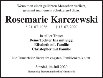 Traueranzeige von Rosemarie Karczewski  von Magdeburger Volksstimme