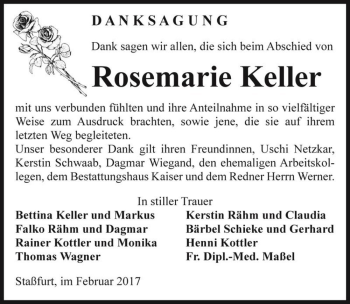 Traueranzeige von Rosemarie Keller  von Magdeburger Volksstimme