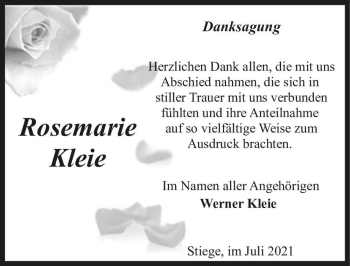 Traueranzeige von Rosemarie Kleie  von Magdeburger Volksstimme