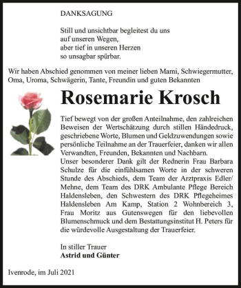 Traueranzeige von Rosemarie Krosch  von Magdeburger Volksstimme