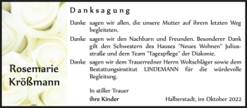 Traueranzeige von Rosemarie Krößmann  von Magdeburger Volksstimme