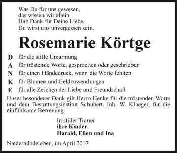 Traueranzeige von Rosemarie Körtge  von Magdeburger Volksstimme