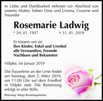 Traueranzeige von Rosemarie Ladwig  von Magdeburger Volksstimme