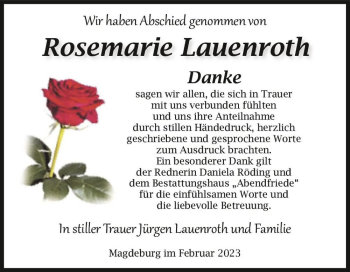 Traueranzeige von Rosemarie Lauenroth  von Magdeburger Volksstimme