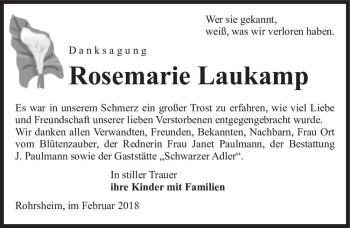 Traueranzeige von Rosemarie Laukamp  von Magdeburger Volksstimme