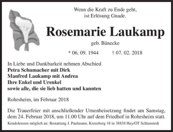 Traueranzeige von Rosemarie Laukamp (geb. Bänecke)  von Magdeburger Volksstimme
