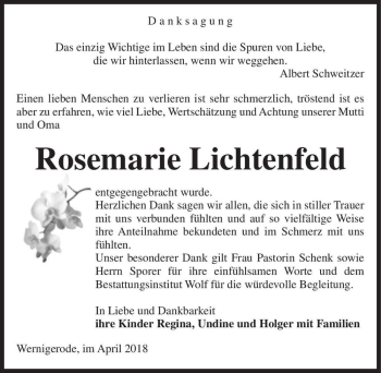 Traueranzeige von Rosemarie Lichtenfeld  von Magdeburger Volksstimme