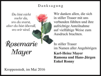 Traueranzeige von Rosemarie Mayer  von Magdeburger Volksstimme