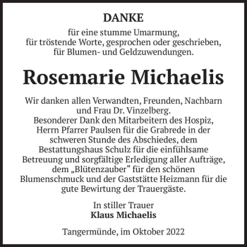 Traueranzeige von Rosemarie Michaelis  von Magdeburger Volksstimme