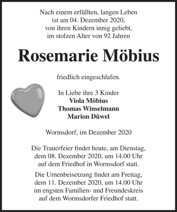 Traueranzeige von Rosemarie Möbius  von Magdeburger Volksstimme