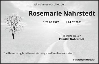 Traueranzeige von Rosemarie Nahrstedt  von Magdeburger Volksstimme