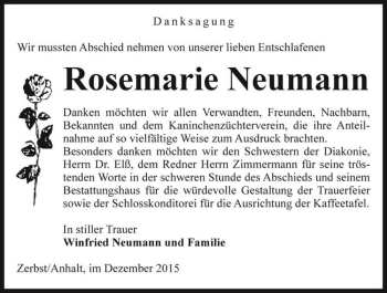 Traueranzeige von Rosemarie Neumann  von Magdeburger Volksstimme