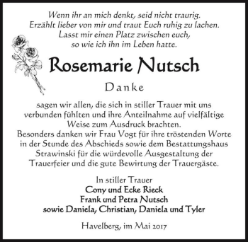 Traueranzeige von Rosemarie Nutsch  von Magdeburger Volksstimme