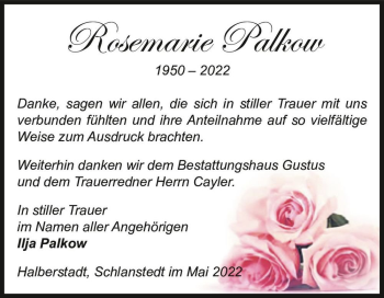 Traueranzeige von Rosemarie Palkow  von Magdeburger Volksstimme