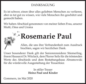 Traueranzeige von Rosemarie Paul  von Magdeburger Volksstimme