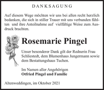 Traueranzeige von Rosemarie Pingel  von Magdeburger Volksstimme
