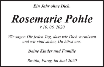 Traueranzeige von Rosemarie Pohle  von Magdeburger Volksstimme
