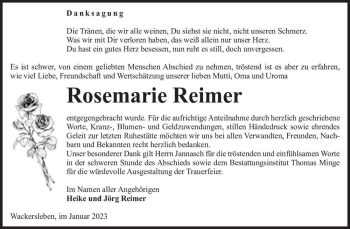 Traueranzeige von Rosemarie Reimer  von Magdeburger Volksstimme