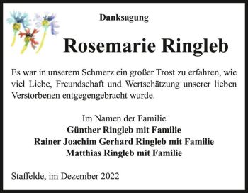 Traueranzeige von Rosemarie Ringleb  von Magdeburger Volksstimme