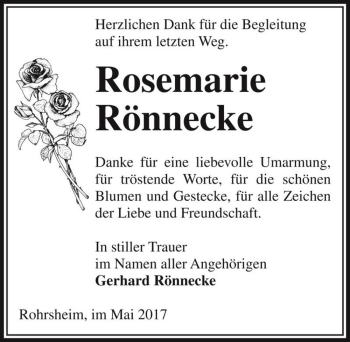 Traueranzeige von Rosemarie Rönnecke  von Magdeburger Volksstimme