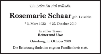 Traueranzeige von Rosemarie Schaar (geb. Leischke)  von Magdeburger Volksstimme