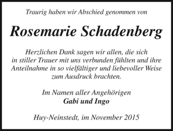 Traueranzeige von Rosemarie Schadenberg  von Magdeburger Volksstimme