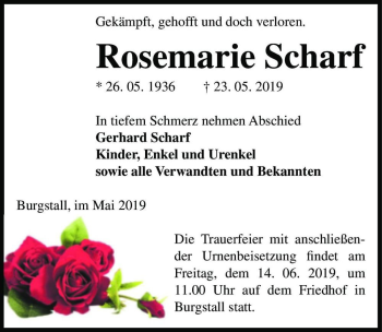 Traueranzeige von Rosemarie Scharf  von Magdeburger Volksstimme