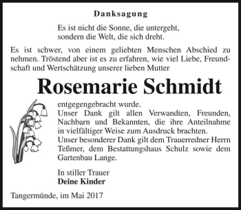 Traueranzeige von Rosemarie Schmidt  von Magdeburger Volksstimme