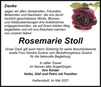Traueranzeige von Rosemarie Stoll  von Magdeburger Volksstimme