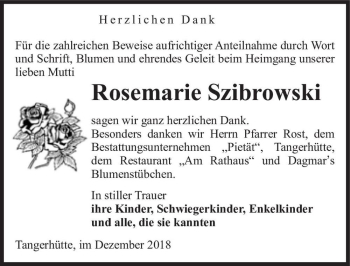Traueranzeige von Rosemarie Szibrowski  von Magdeburger Volksstimme