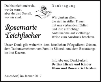 Traueranzeige von Rosemarie Teichfischer  von Magdeburger Volksstimme