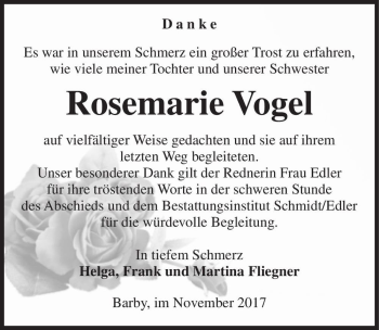 Traueranzeige von Rosemarie Vogel  von Magdeburger Volksstimme