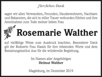 Traueranzeige von Rosemarie Walther  von Magdeburger Volksstimme