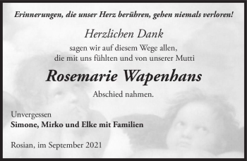 Traueranzeige von Rosemarie Wapenhans  von Magdeburger Volksstimme