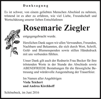 Traueranzeige von Rosemarie Ziegler  von Magdeburger Volksstimme