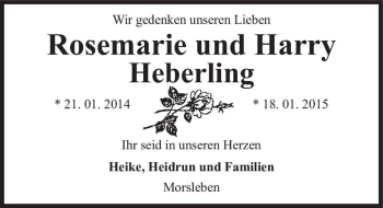 Traueranzeige von Rosemarie und Harry Heberling  von Magdeburger Volksstimme