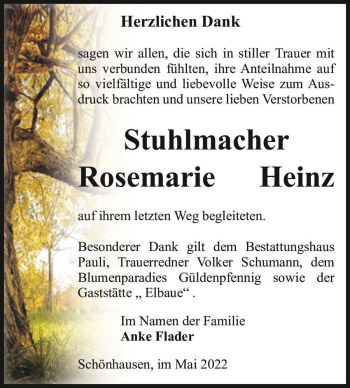 Traueranzeige von Rosemarie und Heinz Stuhlmacher  von Magdeburger Volksstimme
