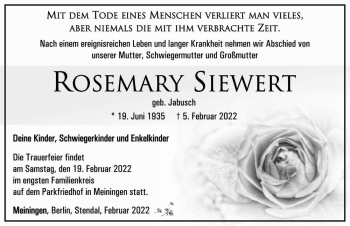 Traueranzeige von Rosemary Siewert (geb. Jabusch)  von Magdeburger Volksstimme